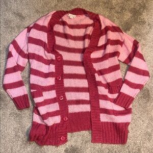 LuLaRoe Pink & Berry Striped Button-Front Cardigan